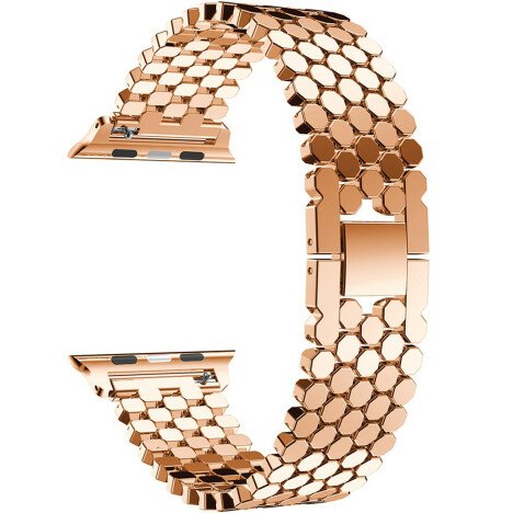 Curea iUni compatibila cu Apple Watch 1/2/3/4/5/6/7, 44mm, Jewelry, Otel Inoxidabil, Rose Gold