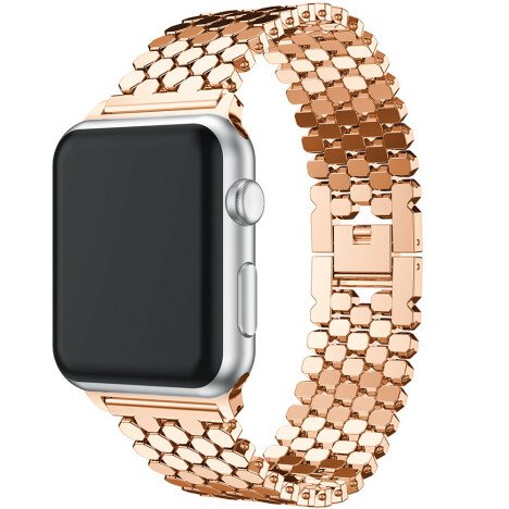 Curea iUni compatibila cu Apple Watch 1/2/3/4/5/6/7, 44mm, Jewelry, Otel Inoxidabil, Rose Gold