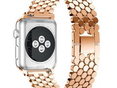 Curea iUni compatibila cu Apple Watch 1/2/3/4/5/6/7, 42mm, Jewelry, Otel Inoxidabil, Rose Gold